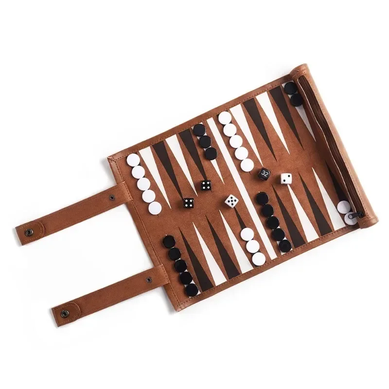 Leichtes, tragbares Backgammon-Aufbewahrungstaschen-Set, faltbares Reise-Brettspiel-Komplettset mit Spielfiguren und Würfeln für Unterhaltung