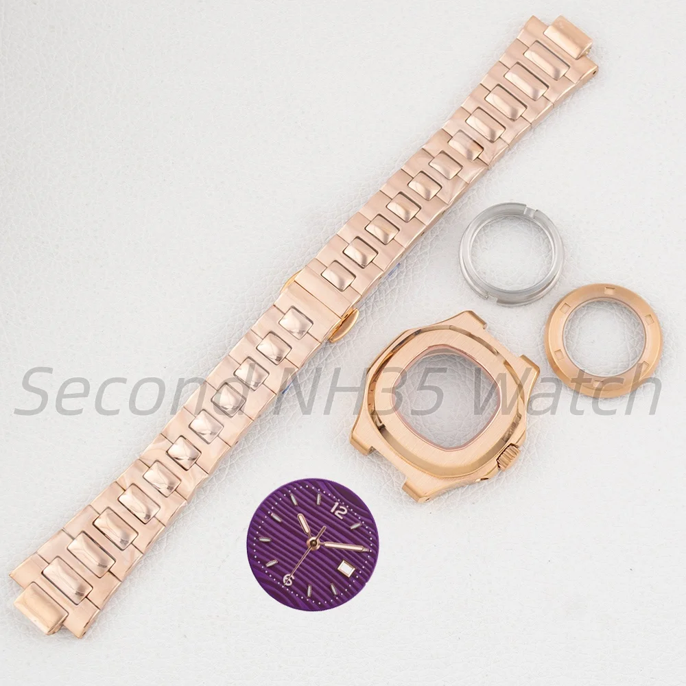 For Nautilus 35mm Watch Case Stainless Steel Strap Transparent Case Back Fit NH05 NH06 Movement Sapphire Glass 22.3mm Dial Hands