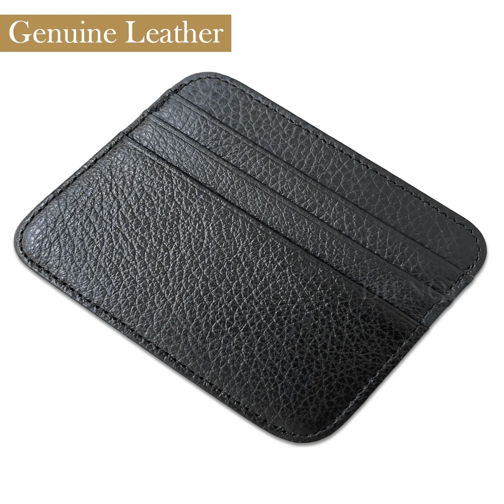 Cartera ultrafina de cuero con patrón de Lichi, tarjetero de cuero genuino, tarjetero pequeño para negocios, tarjetero de crédito, carteras delgadas para hombres