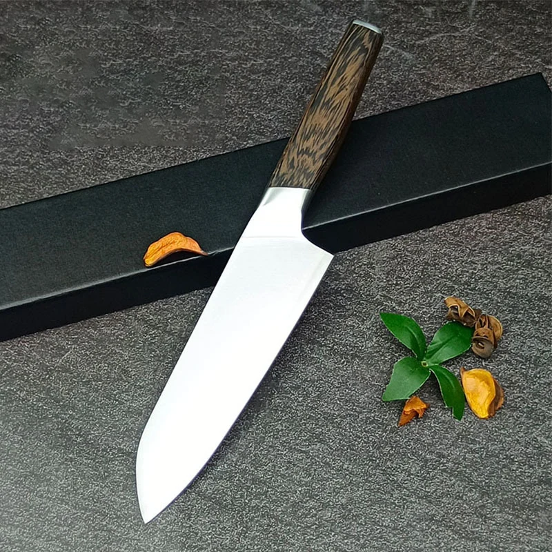 

6,9-дюймовый нож Santoku, сварной L2, порошковое стальное лезвие, ручка венге, острый нож шеф-повара для нарезки овощей, тесак для мяса, японский кухонный нож