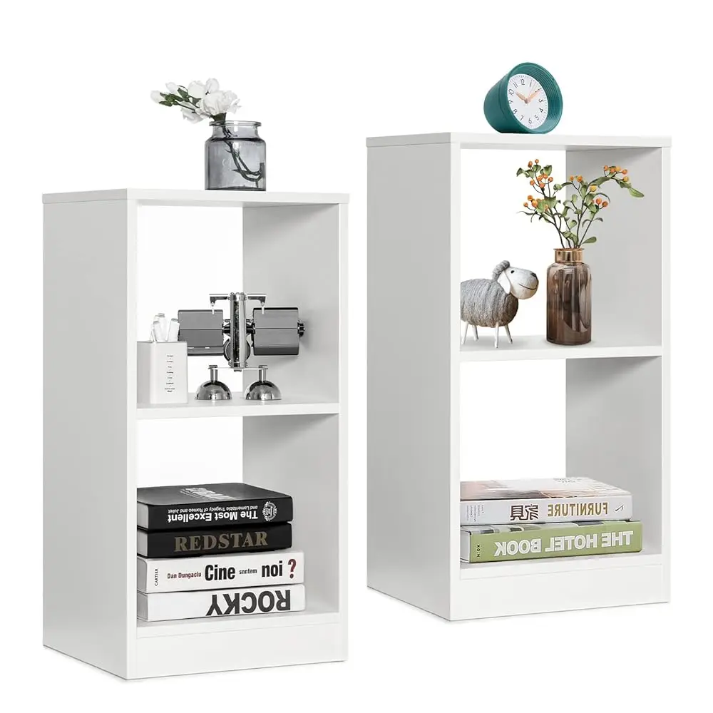 

2-Pcs 2-Tier White Bookshelf, Narrow Wood Bookcase With Anti-Tipping Kit, Short Open Shelving Ra For Small Space, Mini Cube