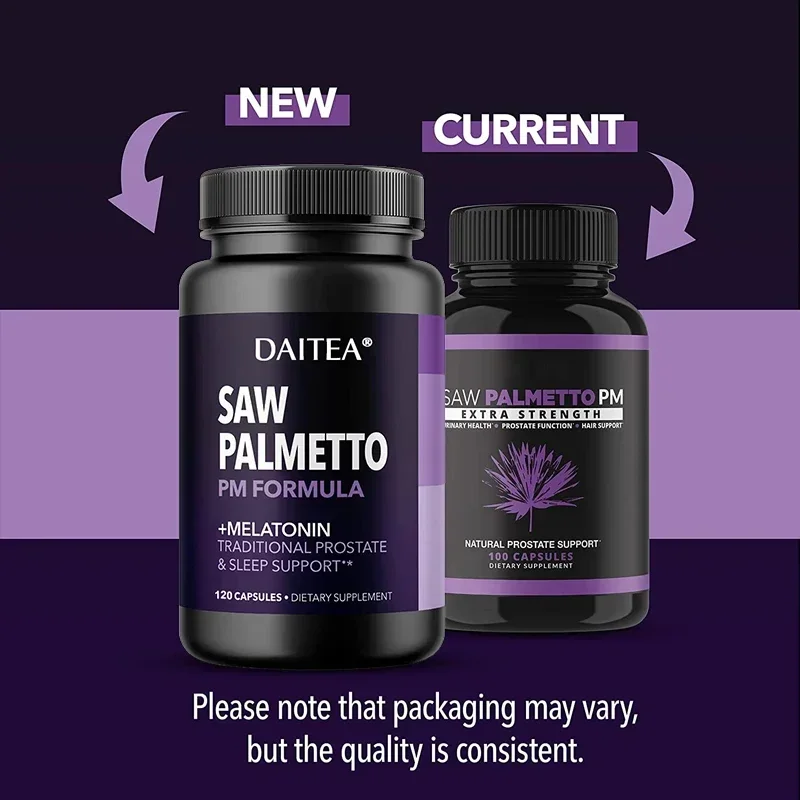 Nighttime Saw Palmetto Extract + Melatonin Supplement for Prostate Health and Reduce Bathroom Trips - Healthy Sleep, Non-GMO