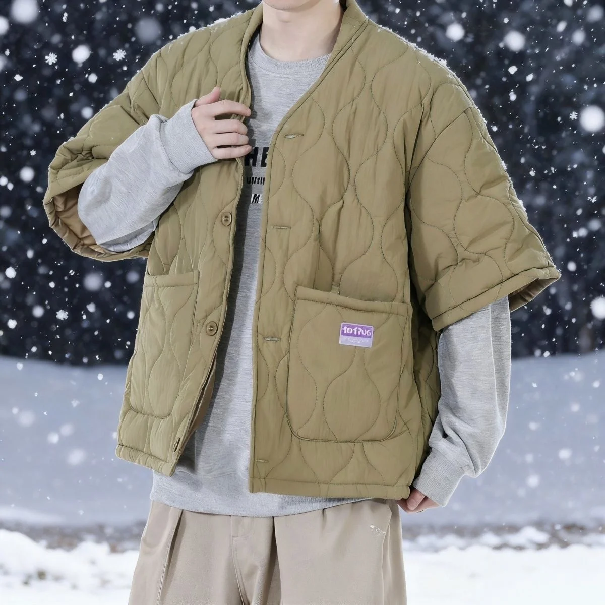 النمط الصيني الجديد ملابس العمل القطن وسادة مبطنة الرجعية الرجال نمط القرع فضفاضة قصيرة الأكمام سترات الشتاء للجنسين المعاطف الدافئة #3