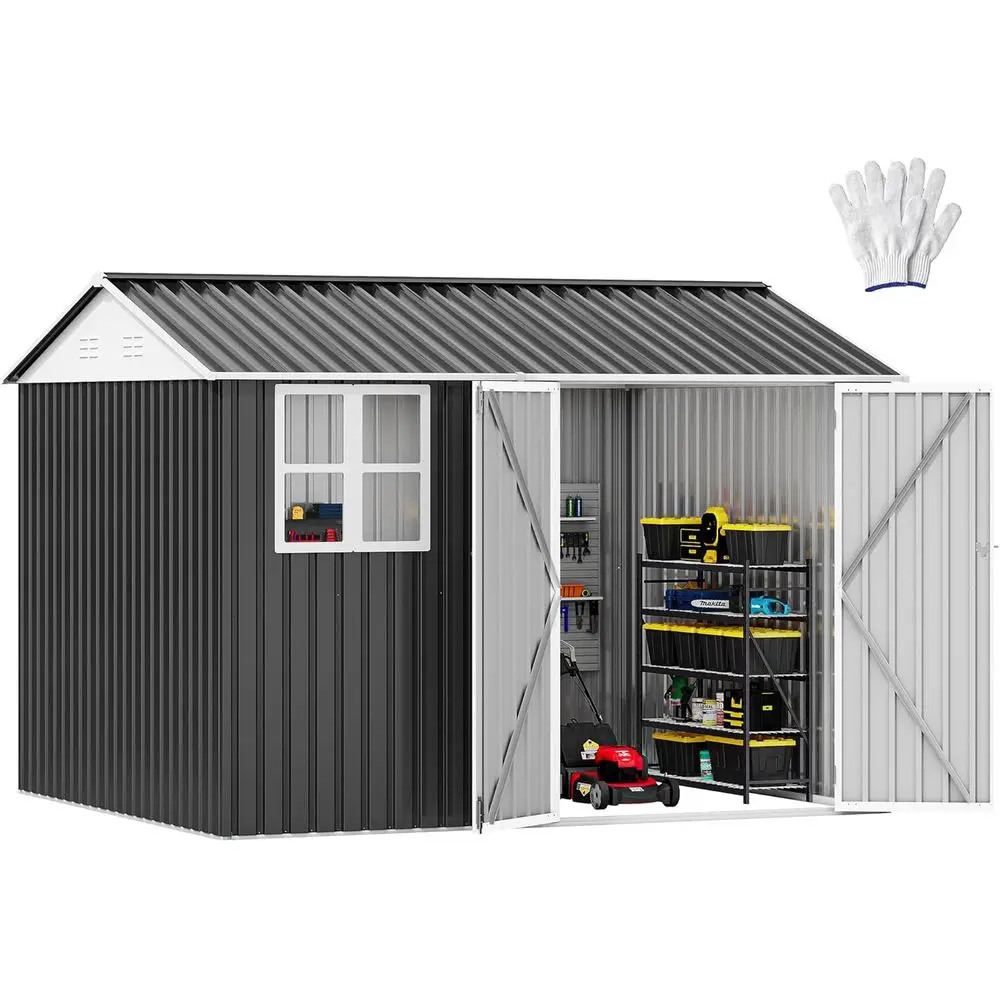 

Сарай для хранения на открытом воздухе 10x8 футов с окном, запираемой дверью и наклонной крышей - серый