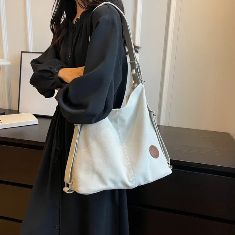 New Crossbody Fashionable Canvas Bag with High Capacity Korean Version Literature Style Shoulder Bag Backpack Commuter Tote Bag