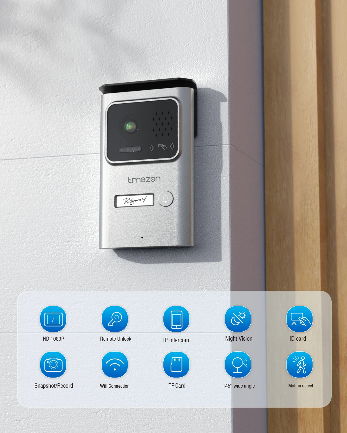 نظام الاتصال الداخلي لباب الفيديو TMEZON Wifi، شاشة لمس IP 7 بوصة 1080 بكسل مع كاميرا سلكية خارجية، فتح بطاقة التطبيق/التبديل #6