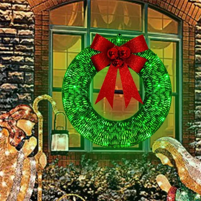 Tow Tie Christmas Wreath Christmas Artificial Door Wreath Clear LED Lights Large Christmas Wreath with Warm Lights