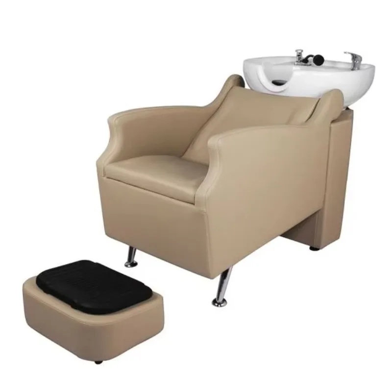 Modern Shampoo Chair Green Salon Furniture Ceramics Hair Washing Bowl Salon Shampoo Basin and Chair