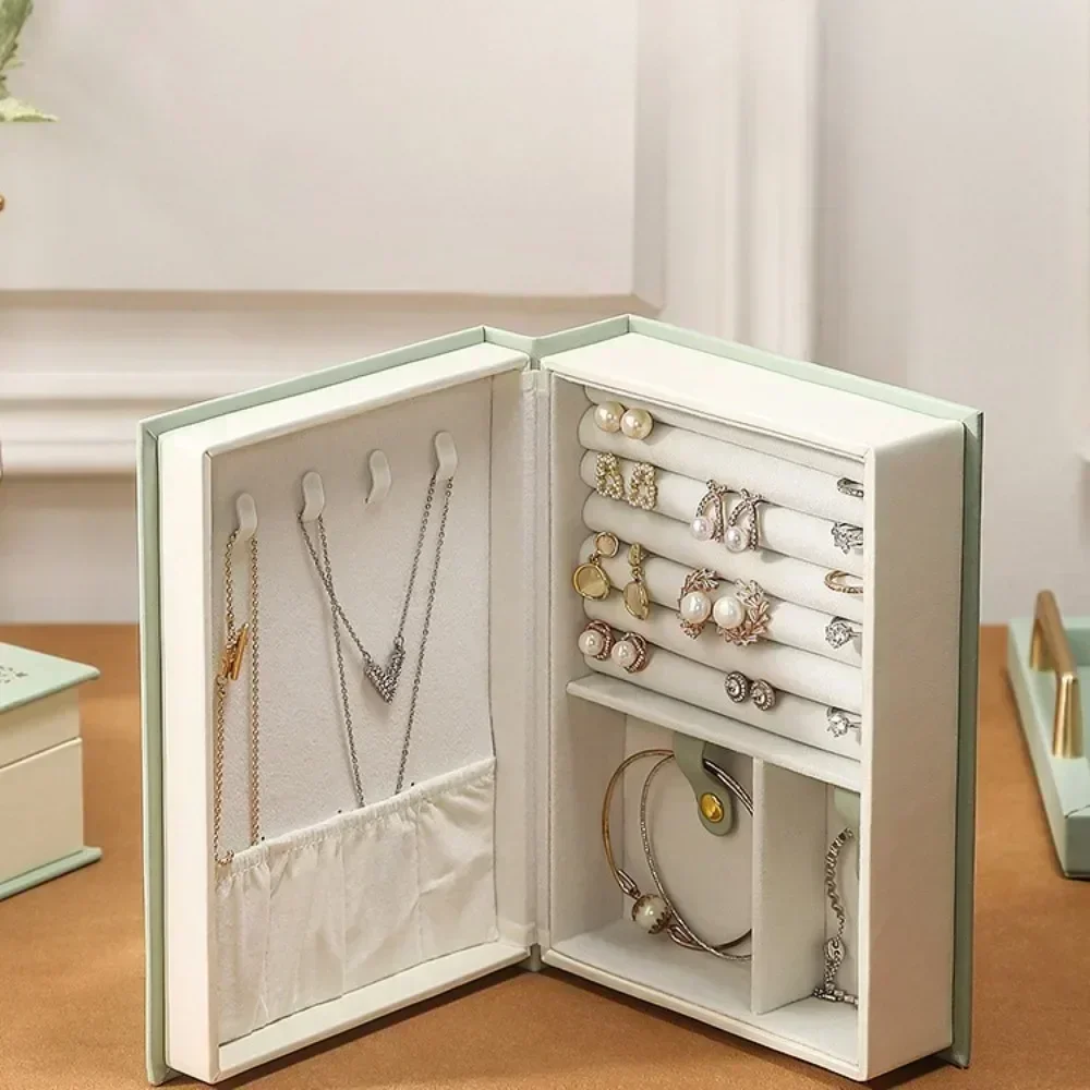 3 Colors Book Styling Multi-Compartment Jewelry Storage Box Earring Ring Jewelry Organizer Home Storage & Organization