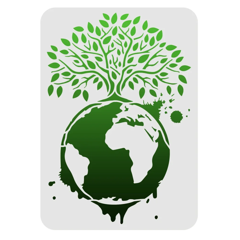 Tree of Life Stencil Plastic Tree & Earth Drawing Green Tree Wall Stencils Reusable for Painting on Wood Floor Wall Tile Canvas