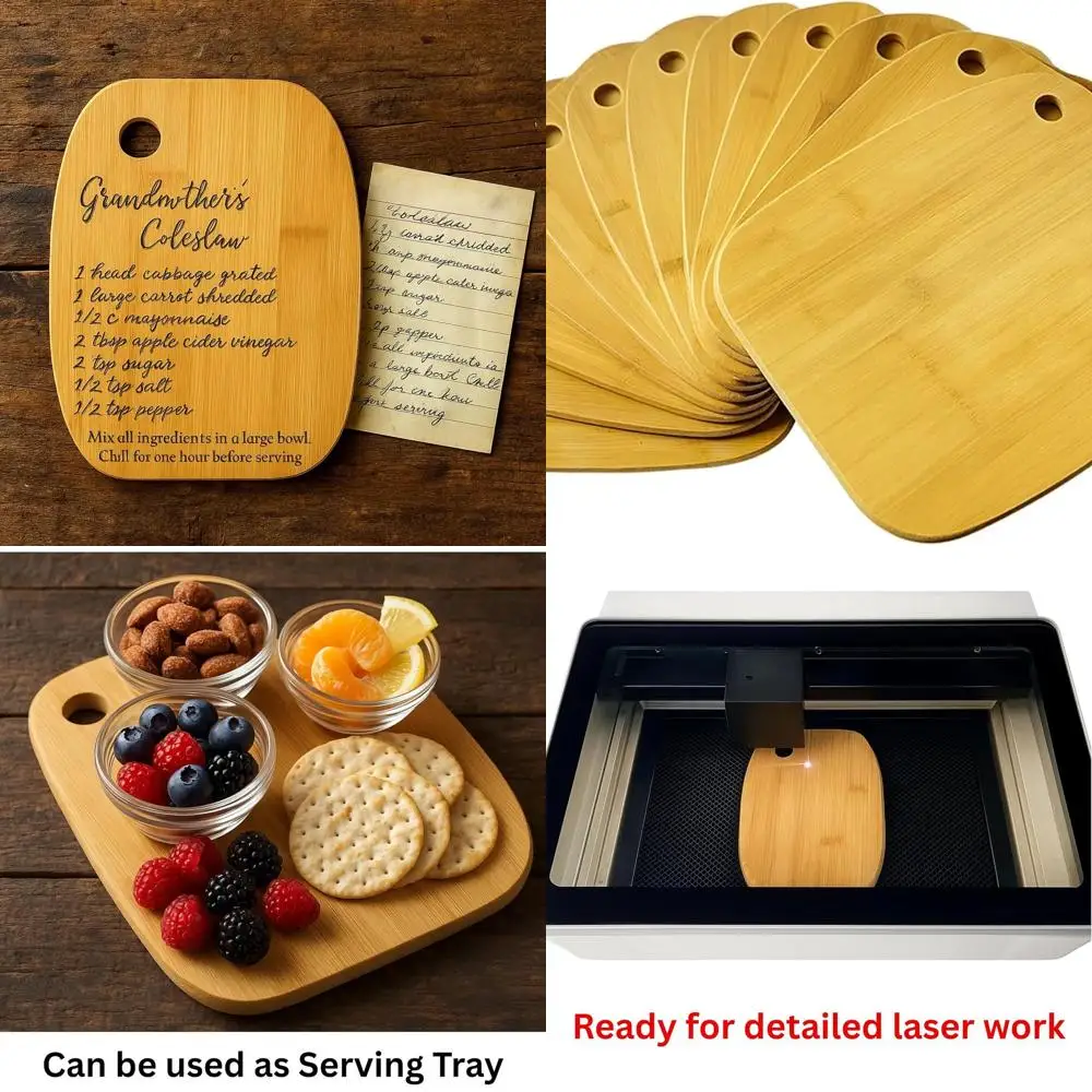 

Набор бамбуковых досок для мясных изделий из 12 предметов — пластины с закругленными краями 13x10 для гравировки, искусства и декора