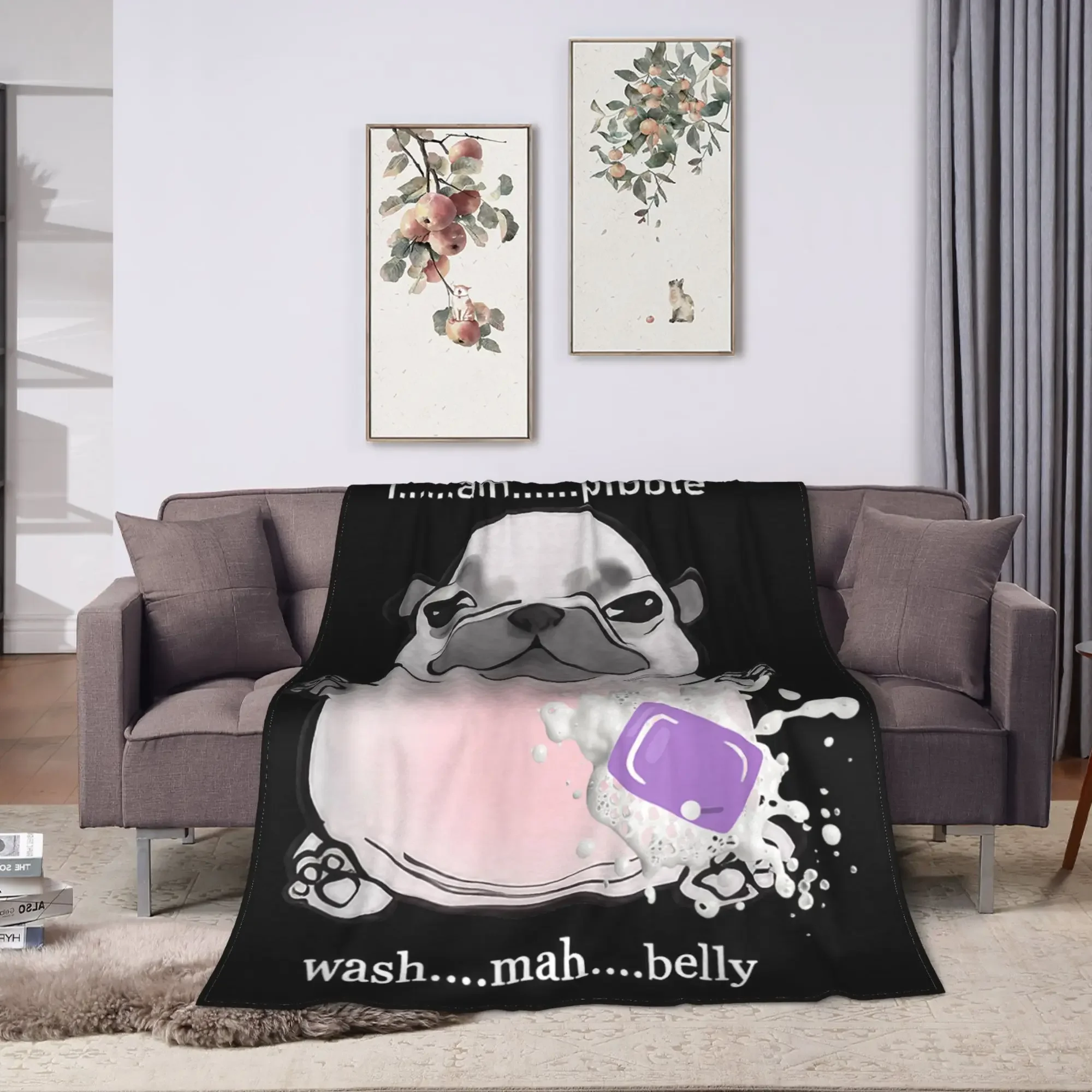 I Am Pibble Wash My Belly Pibble Meme Funny Dog Brainrot Soft Warm Blankets  Plush Throw Blanket Flannel Bedspread Bed Cover