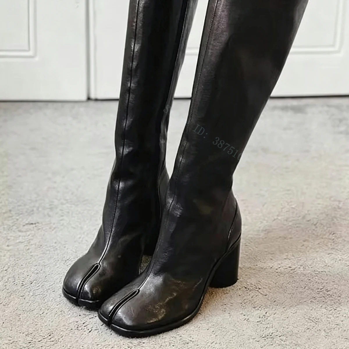 Autumn Winter New Split Toe Women's Boots Block Heel Slim Versatile Tall Boots