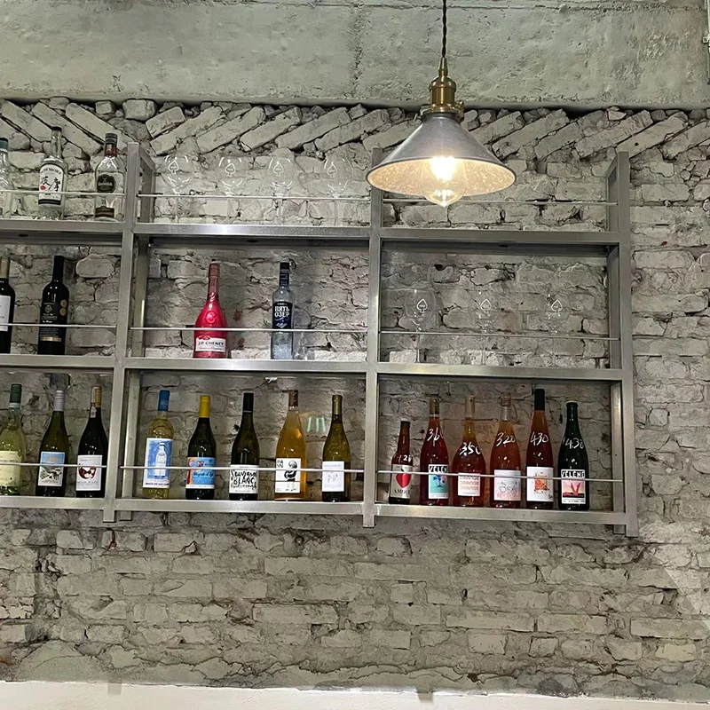 رف النبيذ المعلق على الحائط بار KTV مطعم الرياح الصناعية خزانة مشروبات جدارية رف عرض النبيذ المزخرف مخصص #5