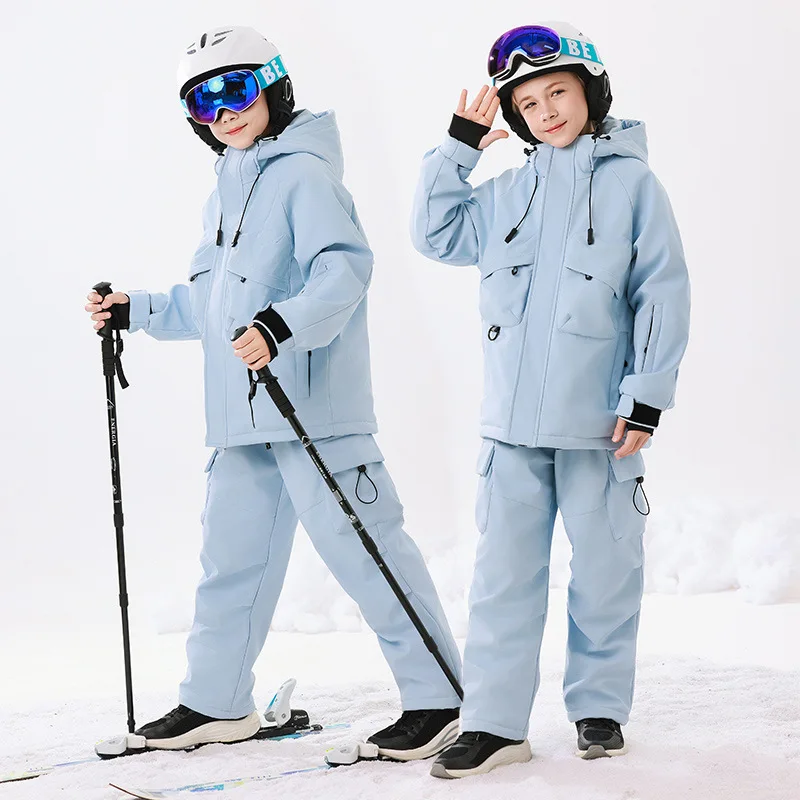 

-30 degree Kids Ski Suit Boy Girls Winter Outdoor Sports Waterproof Skiing Snowboarding Jackets Snow Pants Children clothing Set