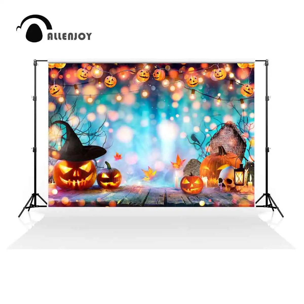 Allenjoy Blue Bokeh Halloween Forest Backdrop