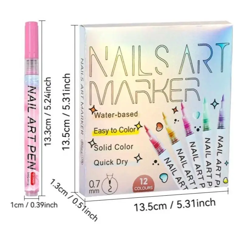 12Pcs/Set Nail Acrylic Graffiti Pen Colourful Nail Marker Drawing DIY Beauty Nail Art Tool Waterproof and Quick Drying Nail Mark