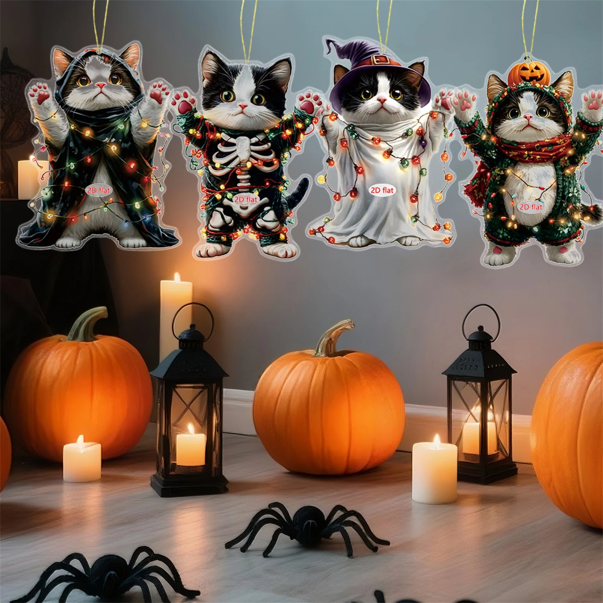 

Жуткий черный кот, украшения на Хэллоуин, очаровательные подвесные украшения для зеркала заднего вида автомобиля и рождественской елки