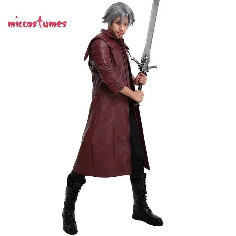 In Voorraad Miccostuums Heren Dante Cosplay Kostuum Leren Jas Heren Halloween Outfits