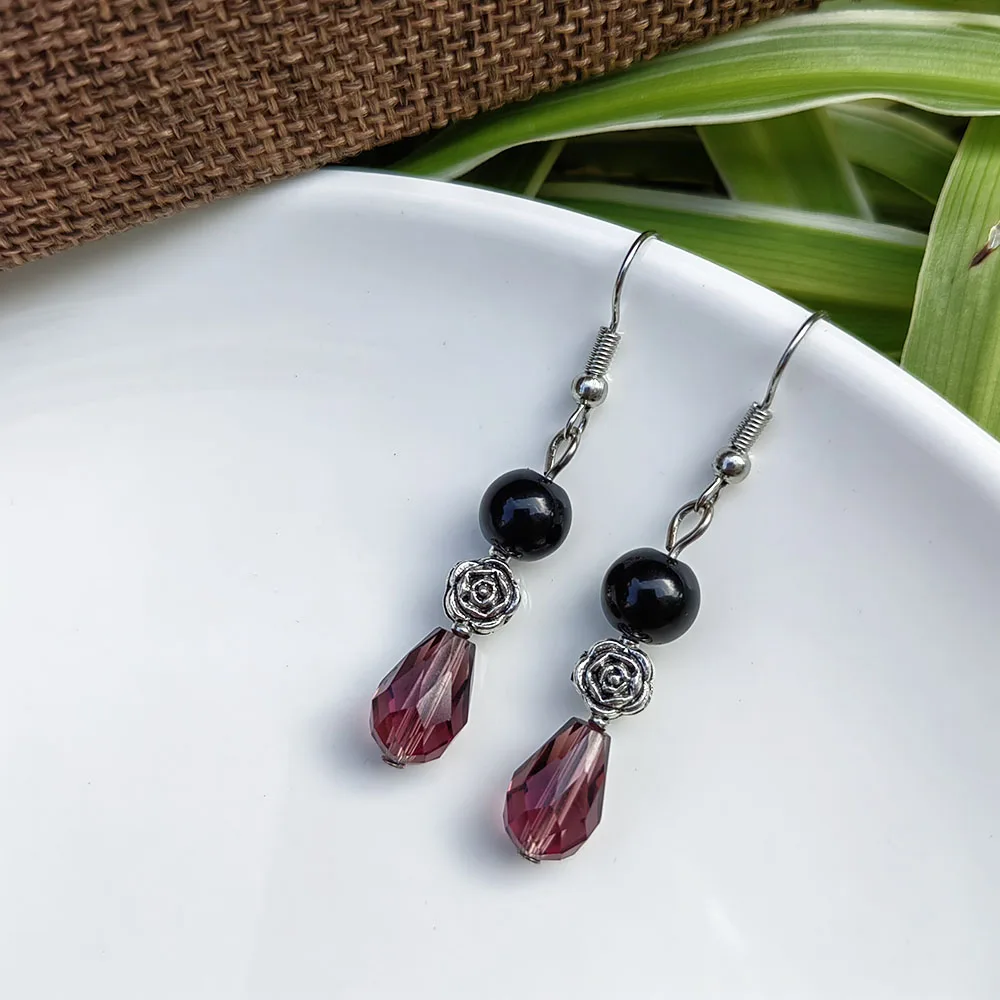 1 Pair Fashionable Waterdrop Glass Earrings DIY Handmade Beaded Clothes Versatile Charm Girl Mini Jewelry Jewelry