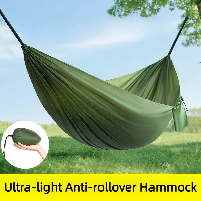 Hamaca portátil para acampar al aire libre, cama colgante de tela de paracaídas de alta resistencia, 210 × 140cm, para verano, playa, senderismo, actividades al aire libre