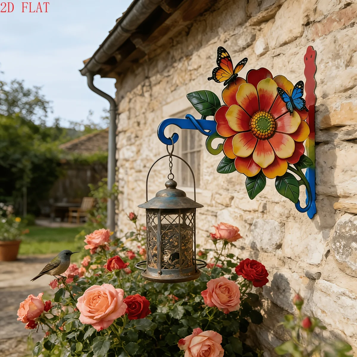 gancho-de-parede-externo-de-ferro-forjado-com-borboleta-e-flor-coloridas-decoracao-ecologica-natural-para-jardim-e-patio