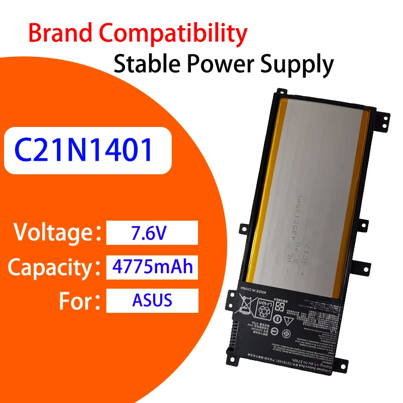 

New Replacement Battery For ASUS Y483L F455L X454L R455L W419L C21N1401 7.6V 4775mAh High Capacity Li-ion Laptop Battery