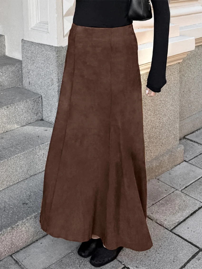 

Parc Fee Solid Commute Mid-Length Skirt For Women High Waist Elegant Commute Half-Slit Slim Party Look Clothes Female Maxi Skirt