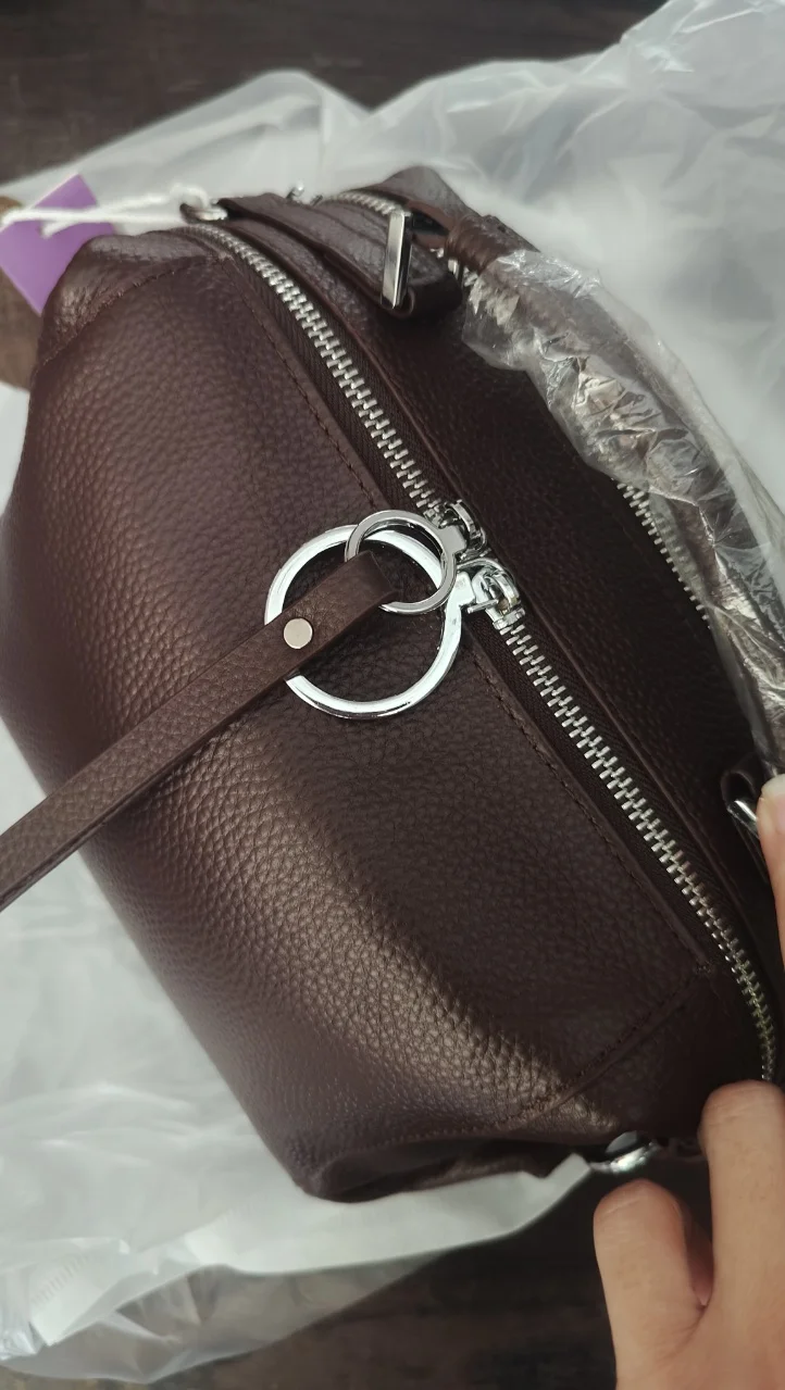 Zency Fashion Coffee Designer Shoulder Bag For Women 100% Genuine Leather Handbag Medium Size For Daily Work With Two Straps