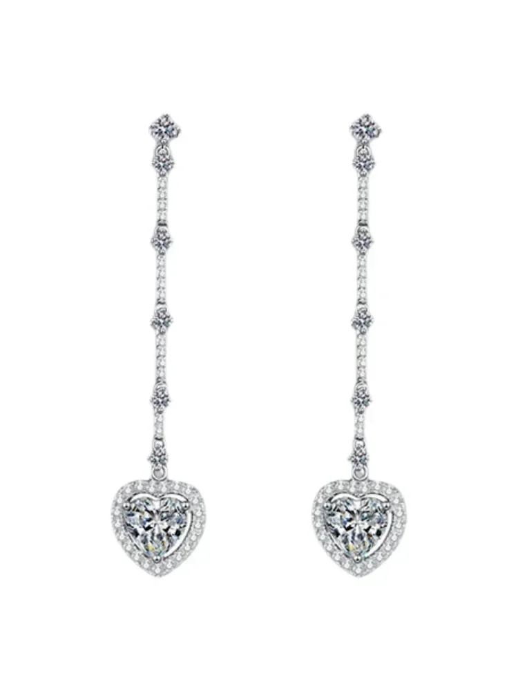 Hot sales Silver earrings jewelry 925 sterling silver charms earrings Long Fringed Love Bag Moissanite is suitable for daily wea