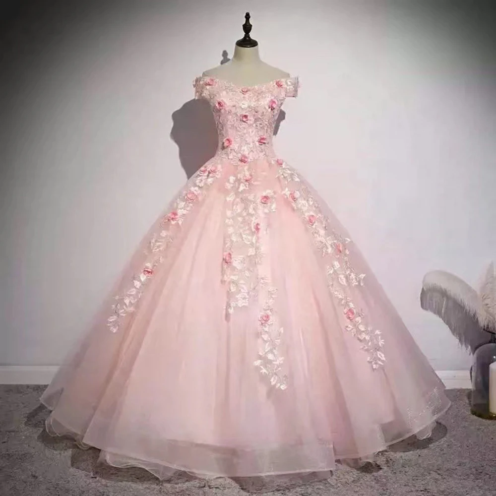 Squisiti abiti Quinceanera 3D fiori Appliques perline per 15 ragazze Ball abiti da festa formali affascinanti abiti da ballo rosa dolce