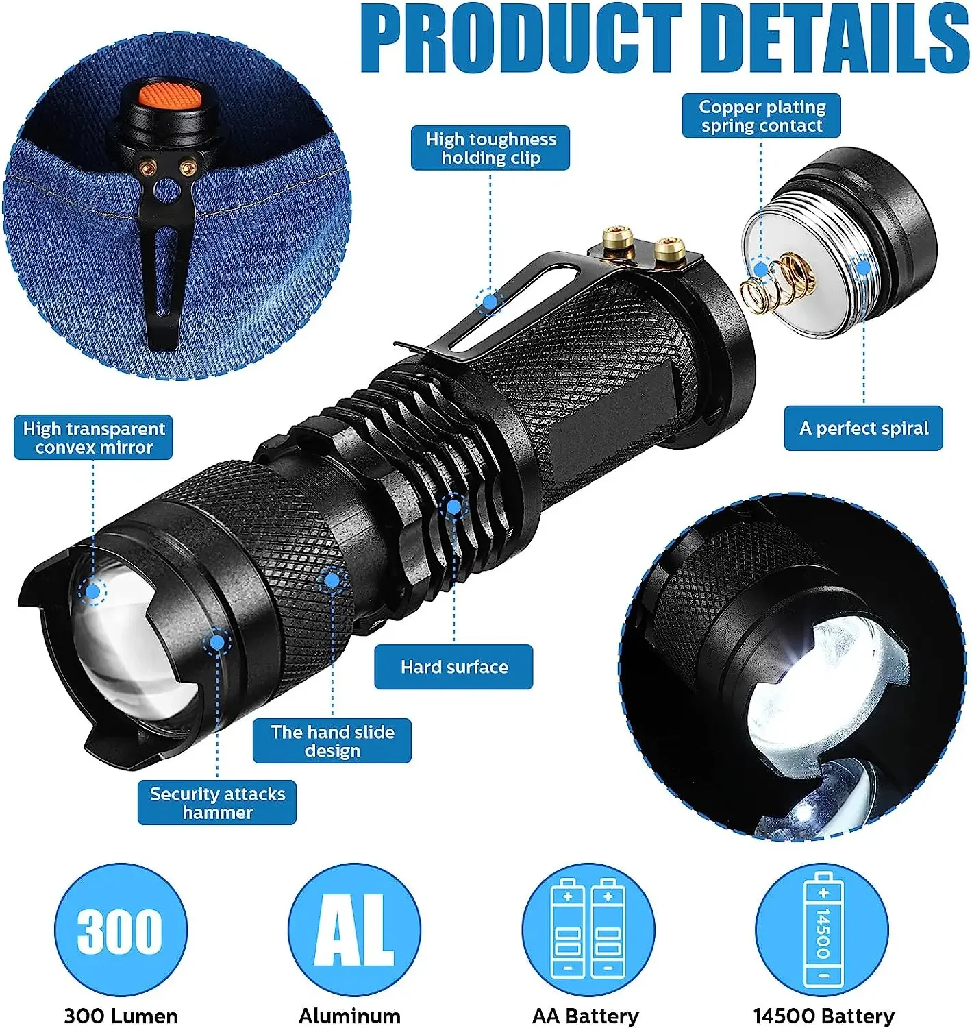 Mini Q5 LED Flashlights 3 Modes Zoom Torch Small Pocket Emergency Light Waterproof Flashlights for Outdoor Lighting