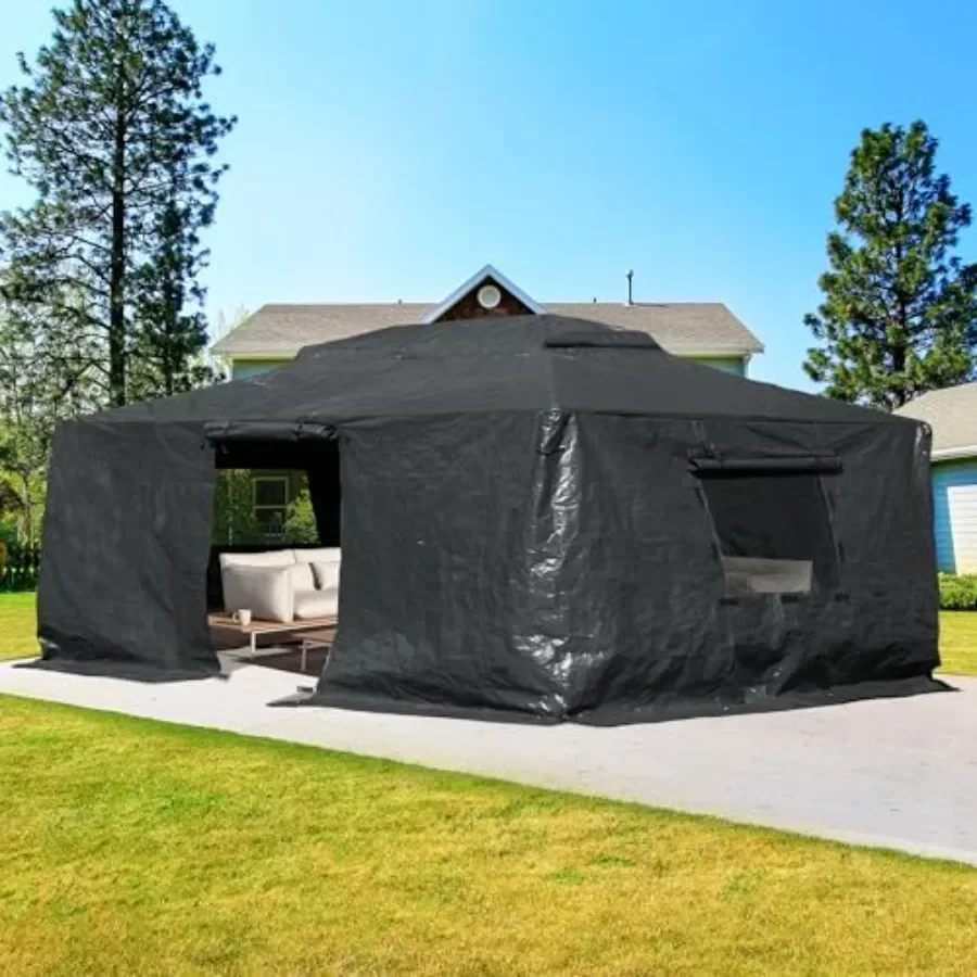 

Domi Winter Gazebo Cover All Season Unil Waterproof Enclosed Cover with Sidewalls Mesh Windows for Hardtop Gazebos Heavy Duty A