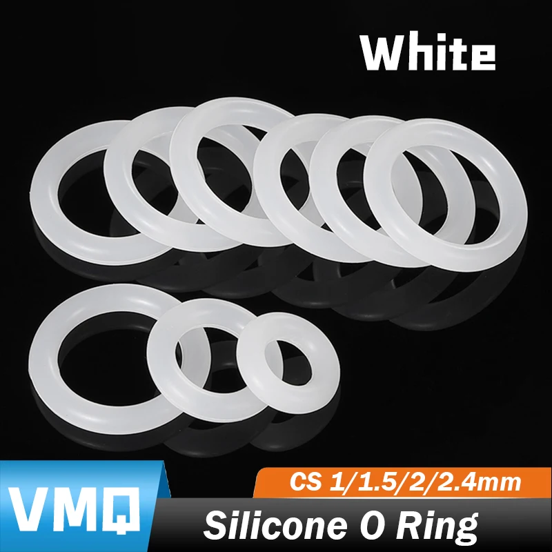 Food Grade Cross Section Silicone O-Ring White VMQ CS 1/1.5/2/2.4mm OD 5mm~80mm O-Ring Heat Resistant Sealing Rubber Gasket