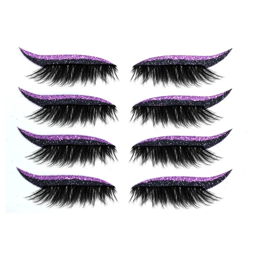 4 paires de patchs de cils ombre à paupières paresseux autocollants de cils paresseux auto-adhésifs réutilisables avec Eyeliner imperméable