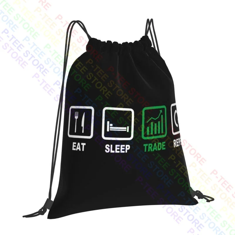 Eat Sleep Trade Repeat Stock Market Share Trading Drawstring Bags Gym Bag Newest Swimming Sports Style Multi-function