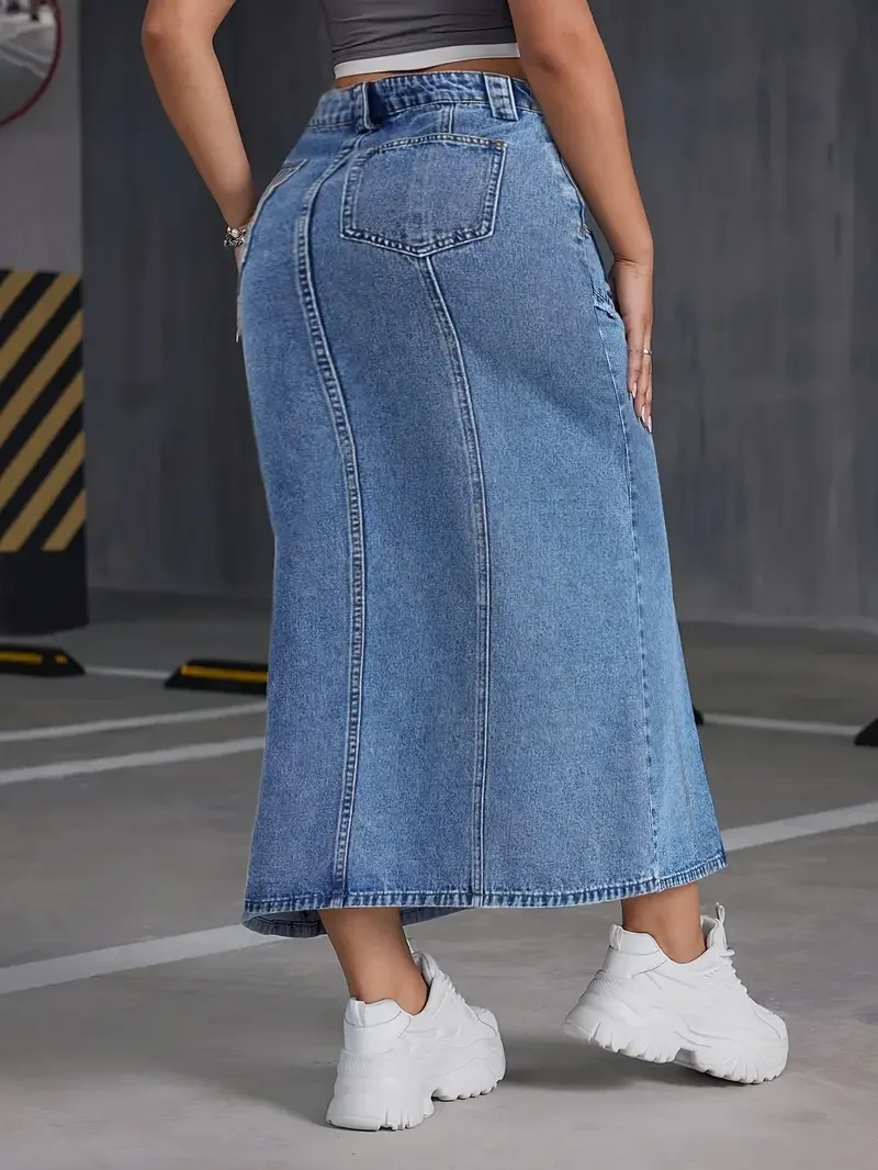 Women's Mid-Length Skirt New Style Stretch Denim Fabric with Pockets Joint Bones Feature view 2