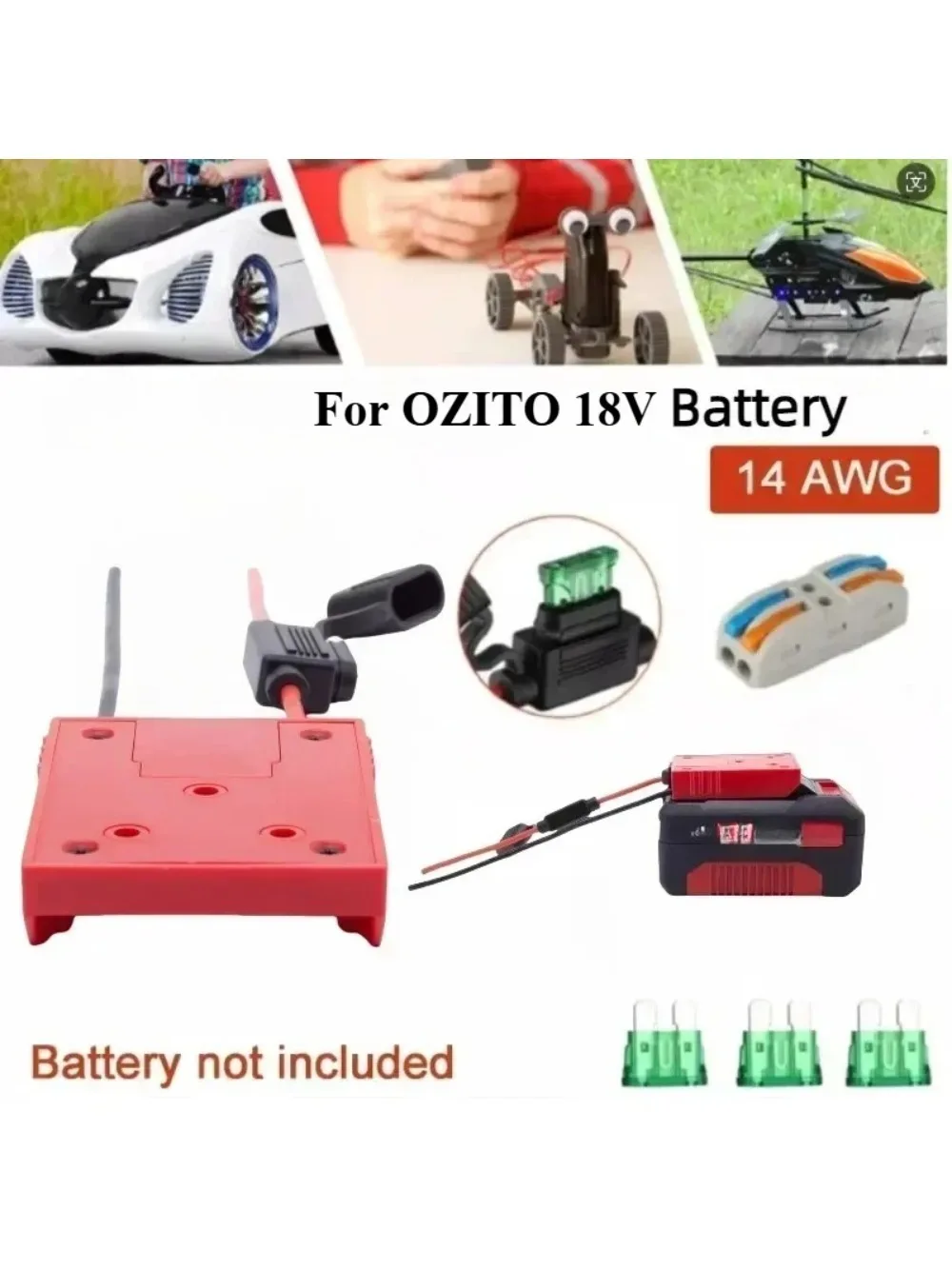 DIY Battery Power Wheels Adapter Connector for OZITO 18V Lithium Battery with Switch 14 AWG for Power Wheels Upgrade（No Battery
