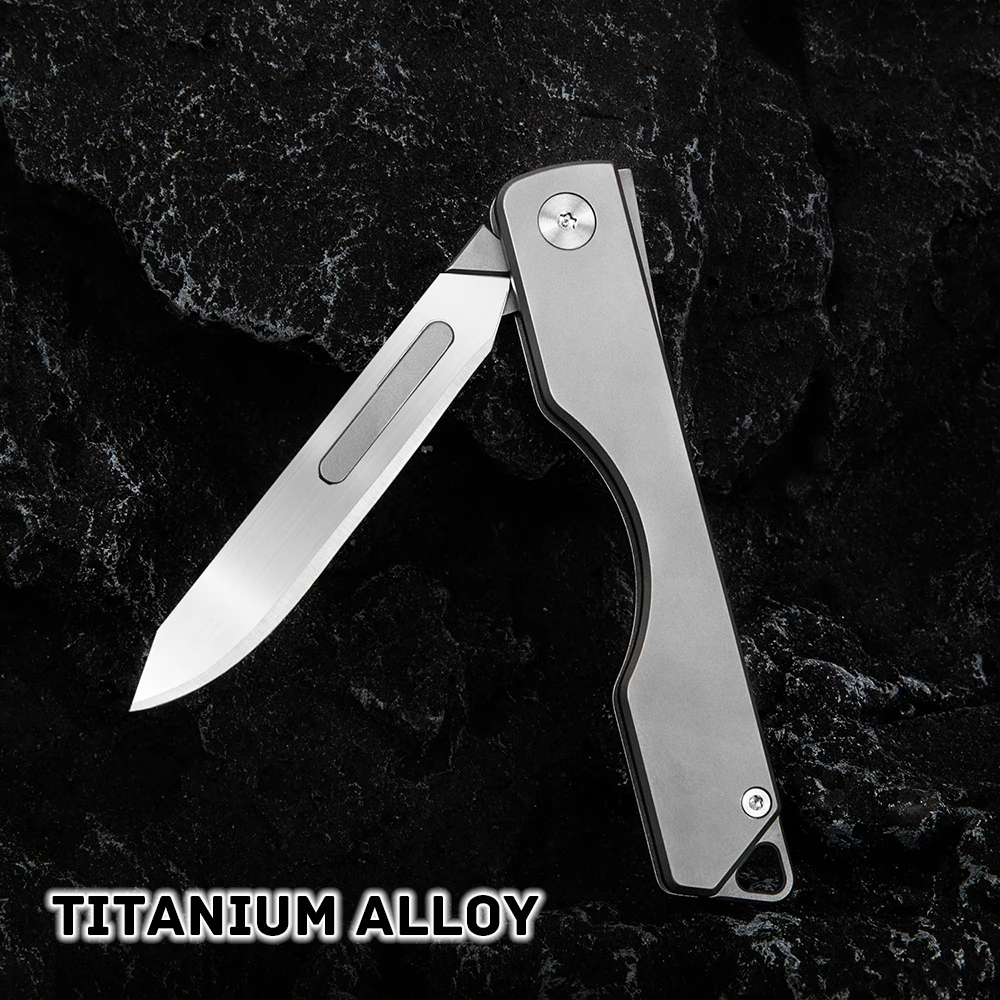 Imagem -06 - Titanium Alloy Folding Knife Bisturi Portátil Auto-defesa Pocket Knife Outdoor Edc Ferramenta de Corte Presente Novo No.60 Lâminas 10 Pcs