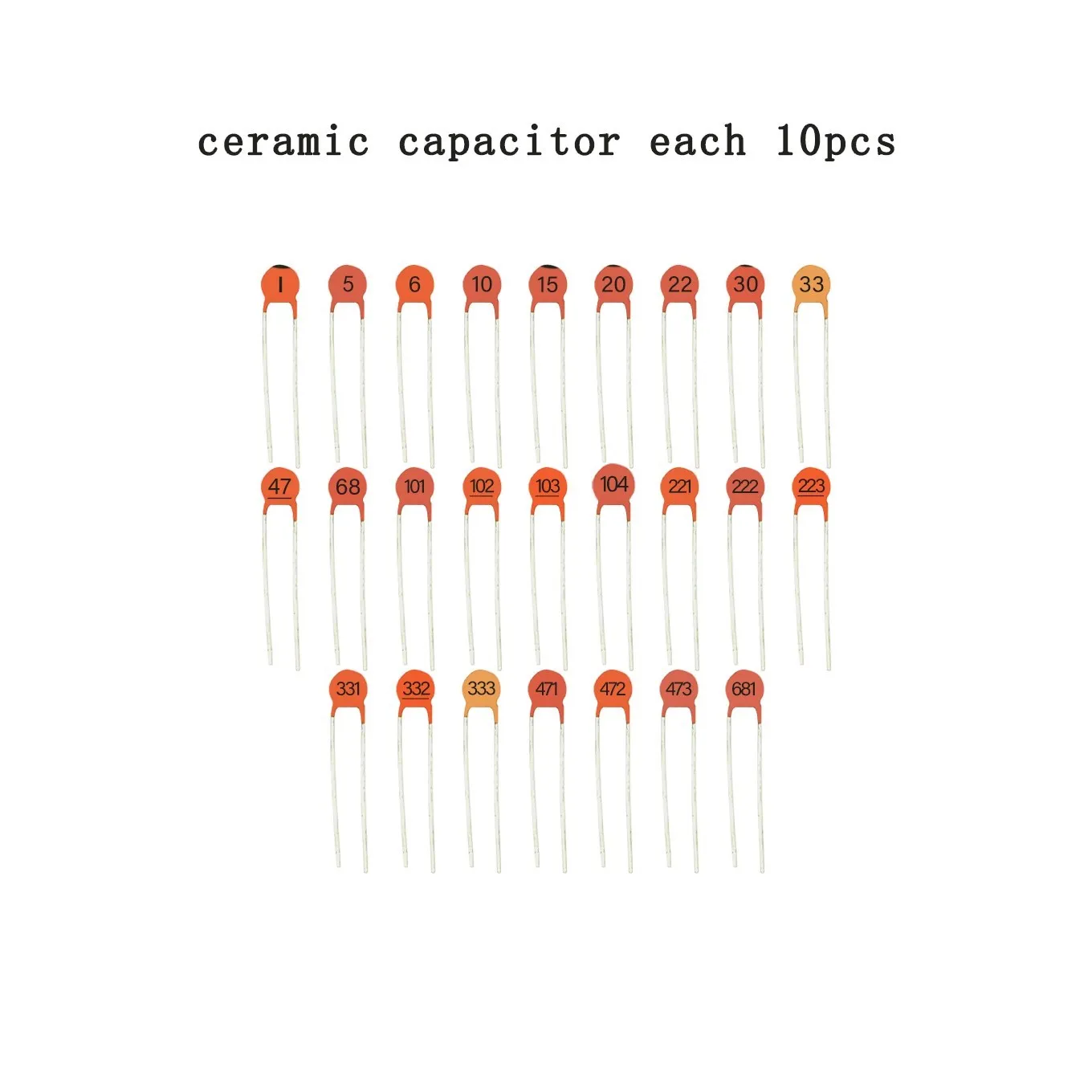 

250pcs/lot Ceramic capacitor set pack 1PF-104 25 values*10pcs Electronic Components Package capacitor Assorted Kit samples Diy