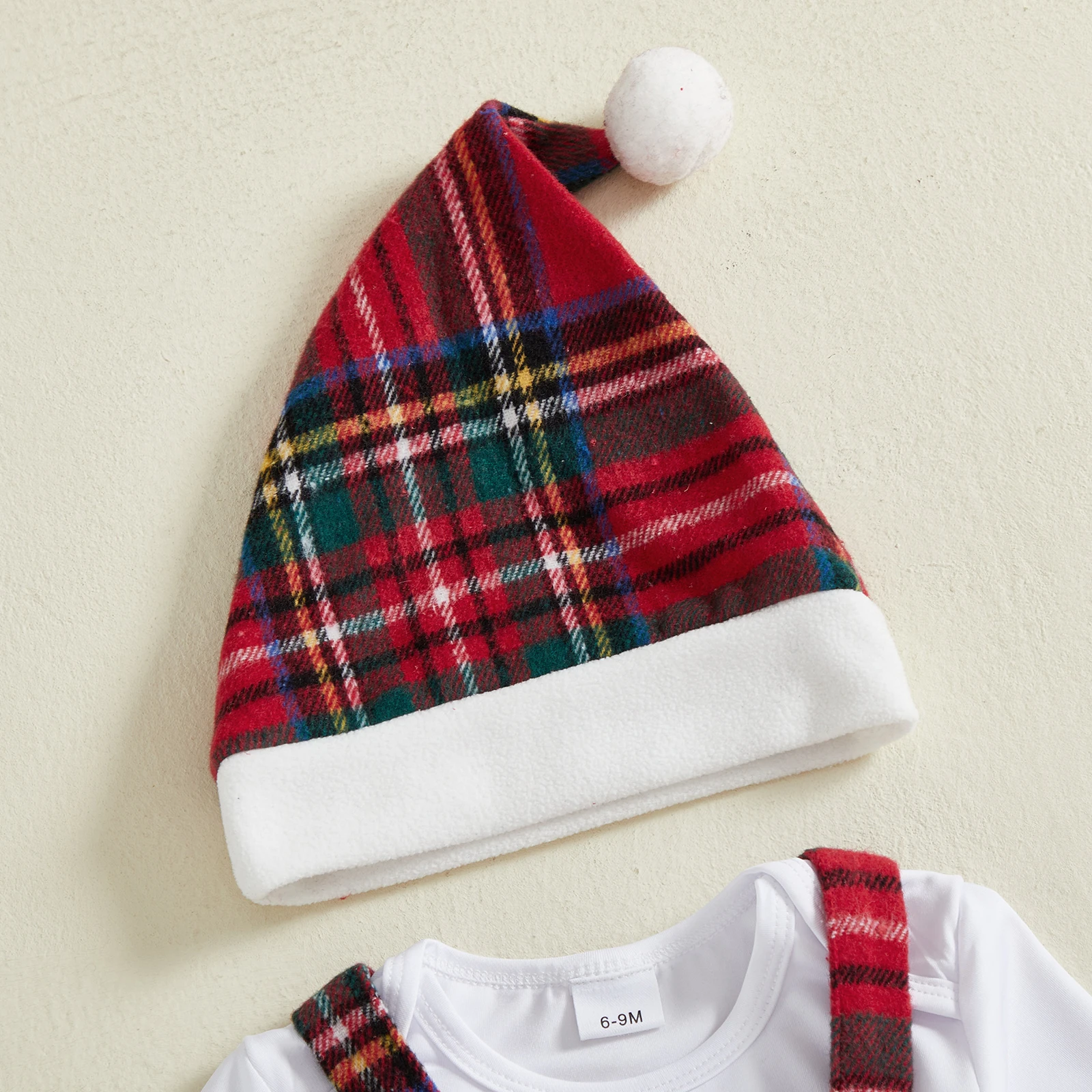 2026 السنة الجديدة عيد الميلاد بيبي بوي فتاة زي عيد الميلاد سانتا طويلة الأكمام رومبير منقوشة الحمالات السراويل وقبعة 3 قطعة مجموعة