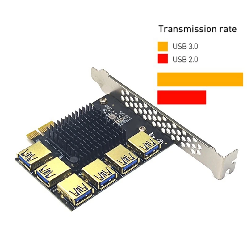 PCI Express Riser Card PCI-E 1X 1 To 6 USB 3.0 Adapter 6 Port Riser Multiplier Card Expansion Card Adapter