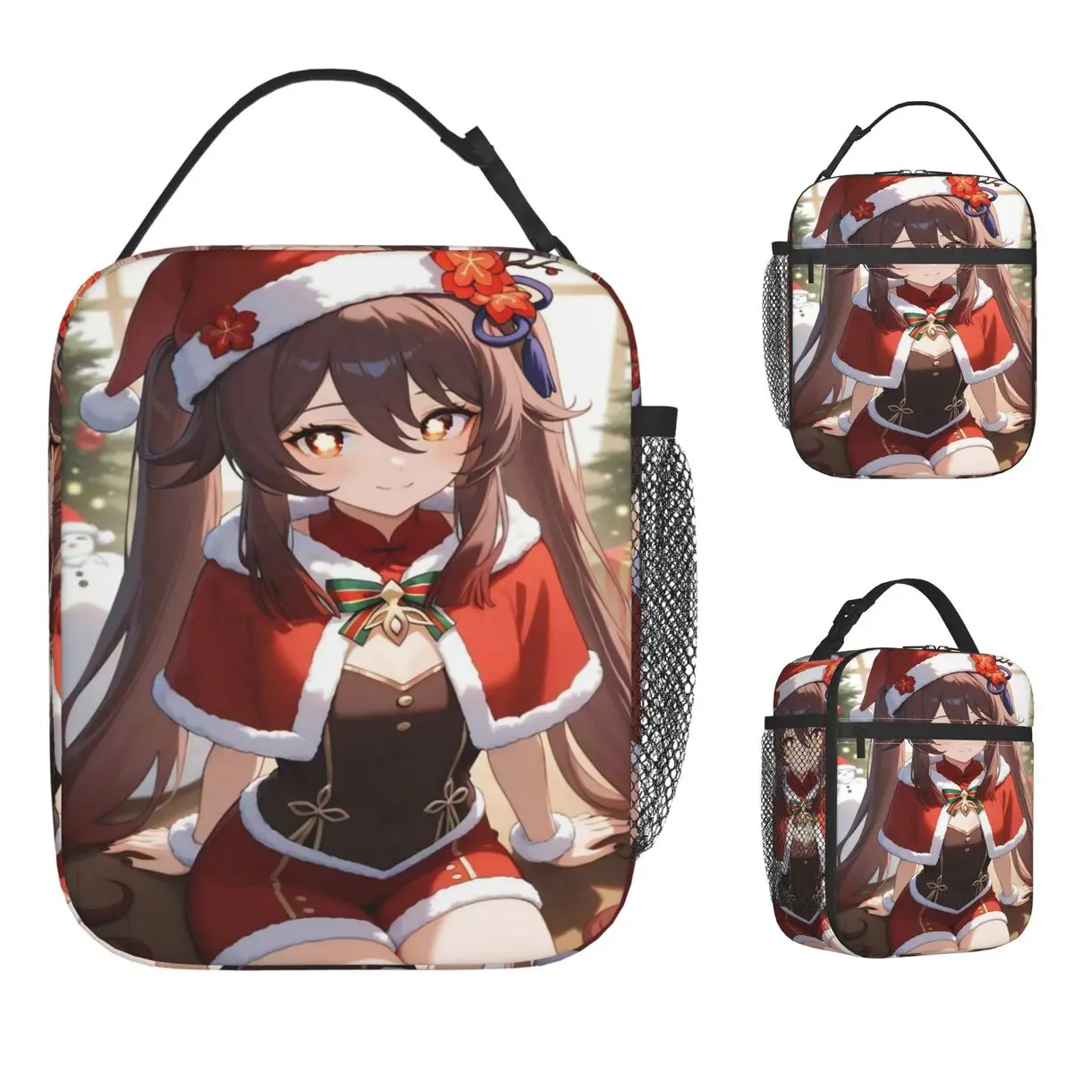 Anime Genshin Impact Hu Tao Chrismas Game Lunch Bag For Unisex Print Lunch Box Funny Travel Cooler Bag Thermal Tote Handbags