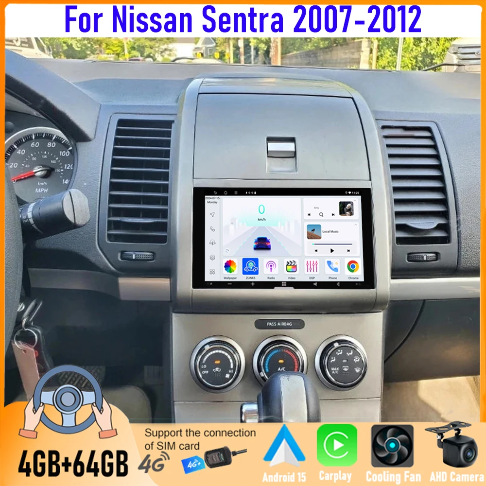 7'' For NissanSentra 2007-2012 Car Radio Android GPS Navi Head Unit Carplay Apple Android Bluetooth Camera Google Map FM Stereo
