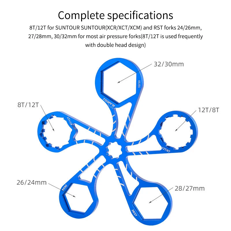 MTB Bike Bicycle Suspension Front Fork Cap Wrench Tool 8T/12T For SR Suntour XCR/XCT/XCM/RST 24/26mm 27/28mm 30/32mm Air Forks