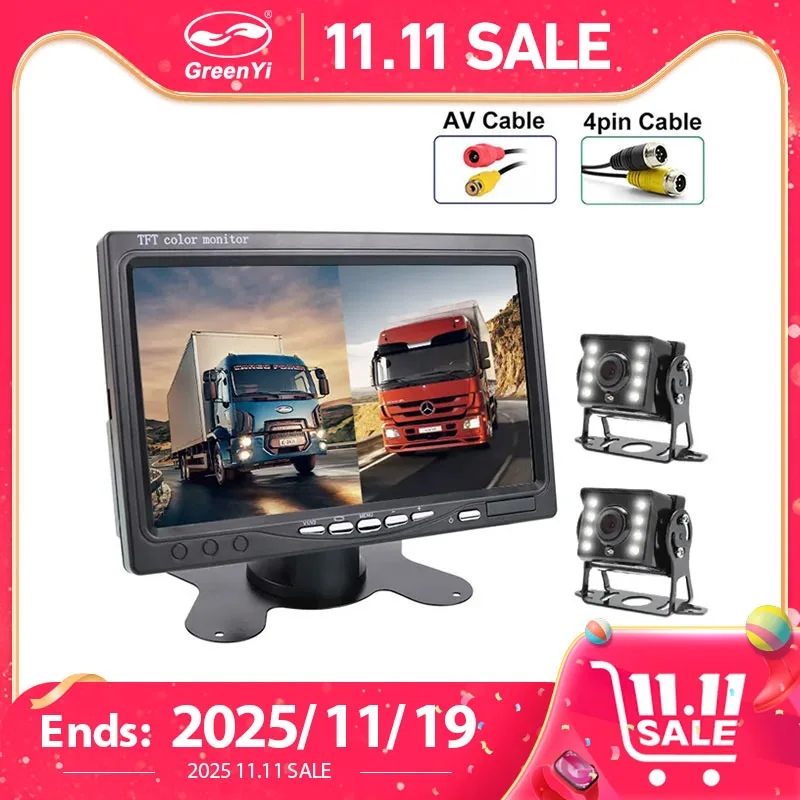 شاشة GreenYi 7 بوصة IPS شاشة AHD للسيارة مع 2 ضوء النجوم للرؤية الليلية عكس النسخ الاحتياطي LED الرؤية الخلفية 1920 * 1080 كاميرا AHD