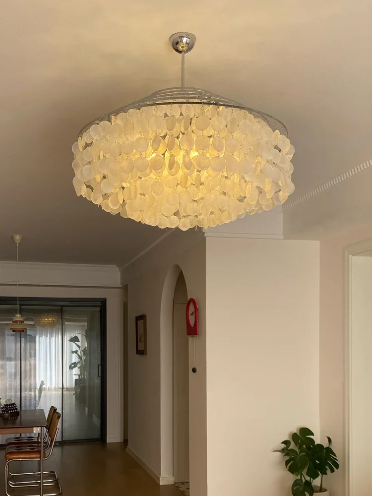 Imagem -03 - Estilo Francês Shell Lustre Teto Suspensão Lâmpada Pingente Sala de Estar e Jantar Pendurado Luz