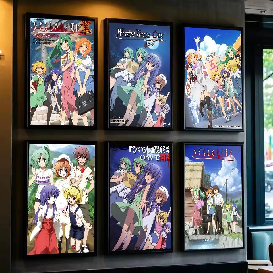 Póster autoadhesivo de Anime h-higurashi When They Cry, pegatina de papel impermeable para decoración de pared de habitación, cafetería, Bar, dormitorio, 1 ud.