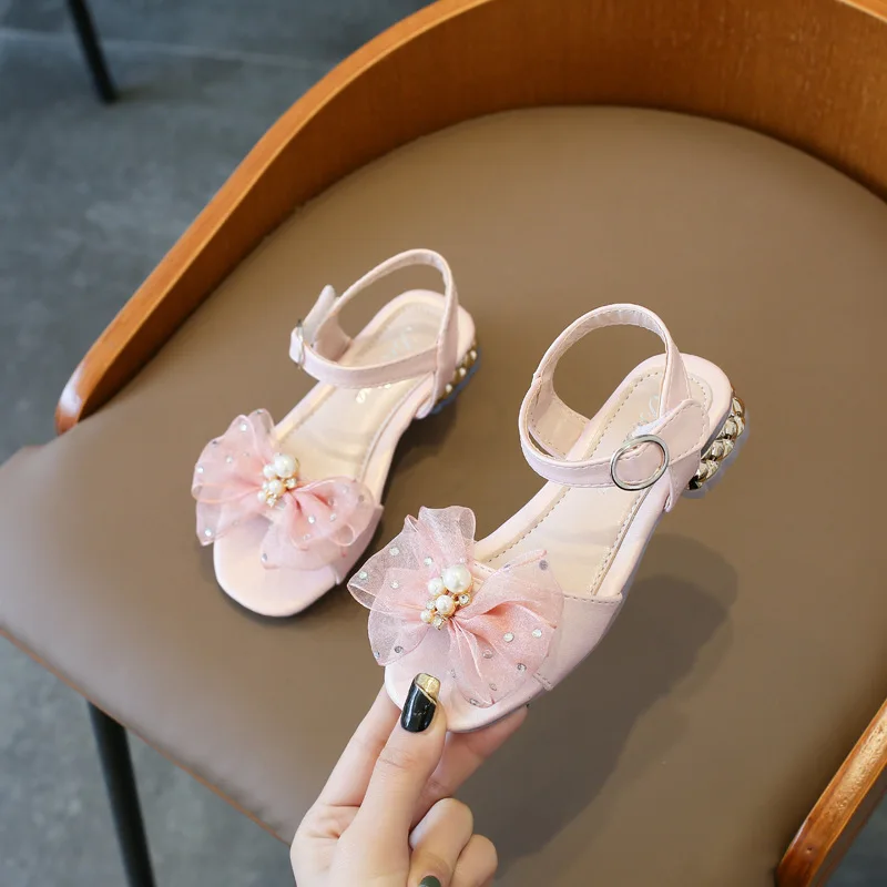 3-11 2024 Bow Kids Shoes Child Sandals Girl Summer Beach Shoes Pearl Princess Sandals for Children Shoes for Girls silver gold