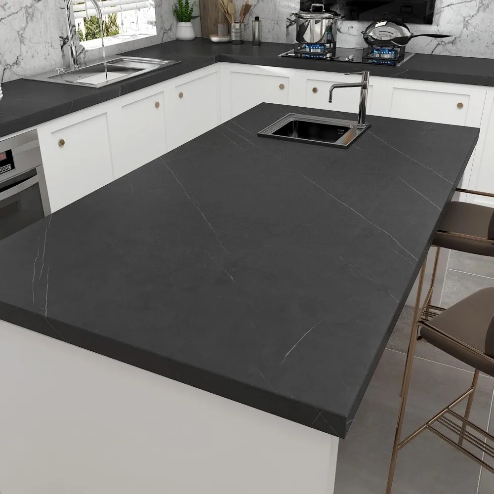 ورق اتصال على سطح الطاولة قابل للتقشير واللصق بنمط الرخام الأسود، مقاس 30 × 400 بوصة، سهل الاستخدام، سطح مطبخ متين وأنيق